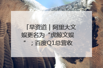 早资道｜阿里大文娱更名为“虎鲸文娱”；百度Q1总营收325亿元超预期