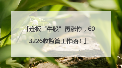 连板“牛股”再涨停，603226收监管工作函！